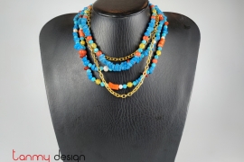 Necklace designed with turquoise, gold metal beads